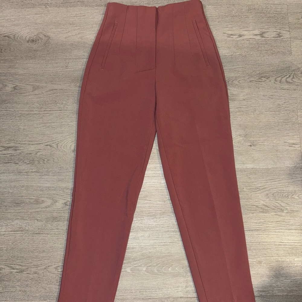 Zara High-Waisted pink straight leg trousers